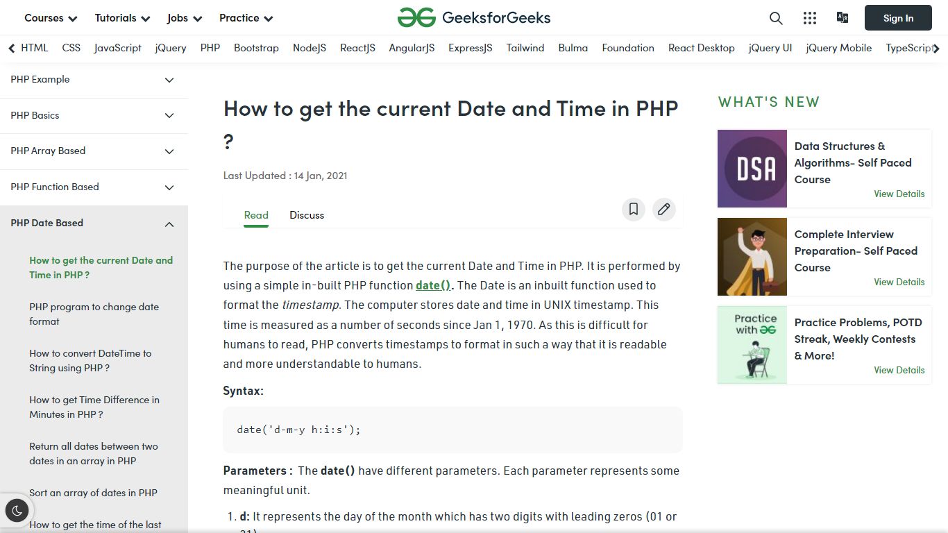 How to get the current Date and Time in PHP - GeeksforGeeks