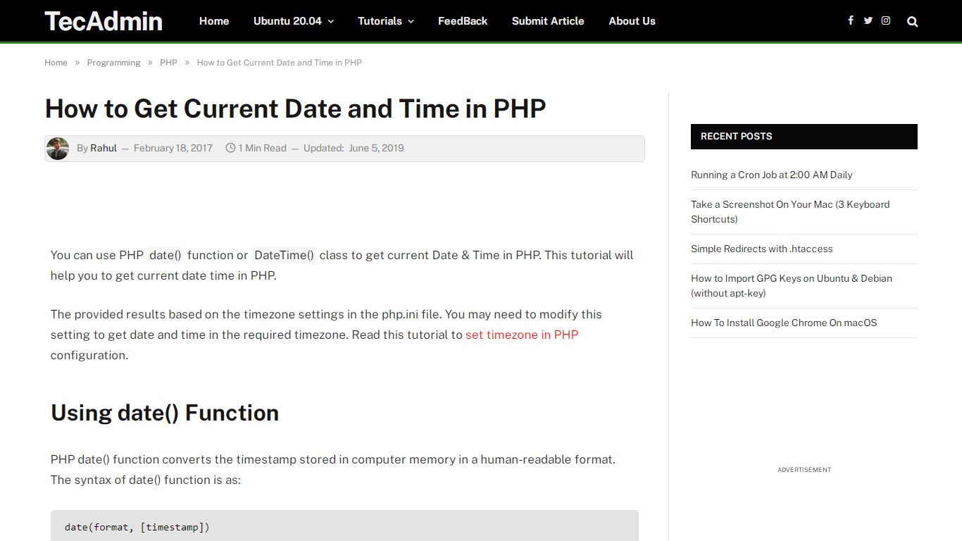 How to Get Current Date and Time in PHP - TecAdmin