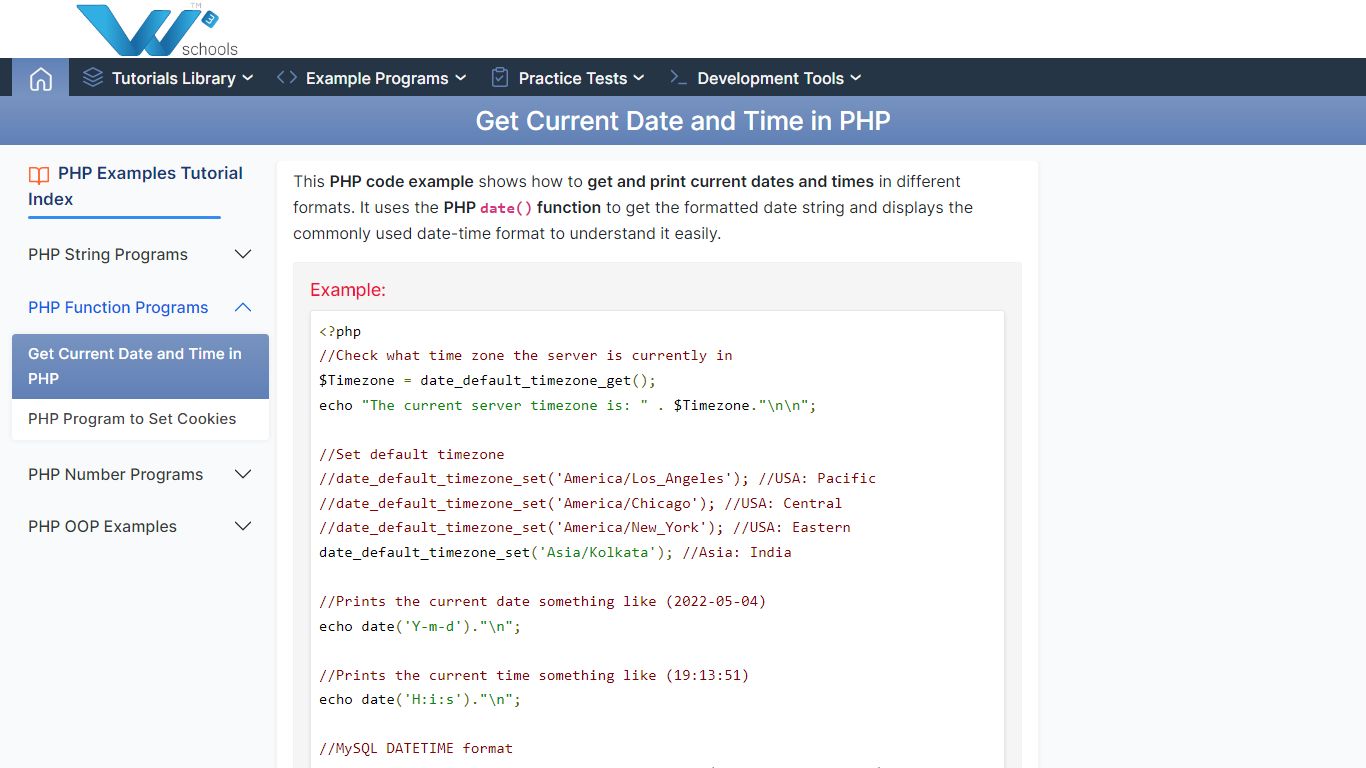 Get Current Date and Time in PHP - W3schools