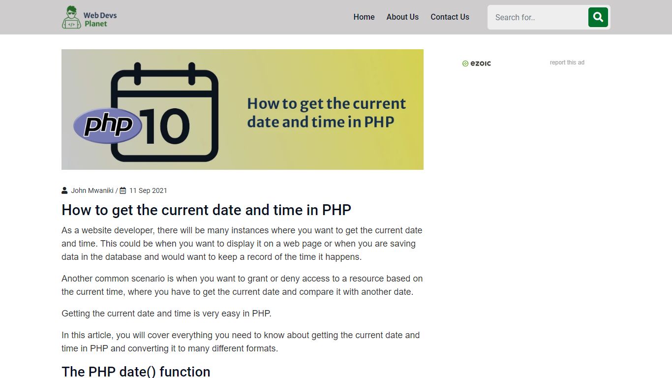 How to get the current date and time in PHP - Web Developers Planet