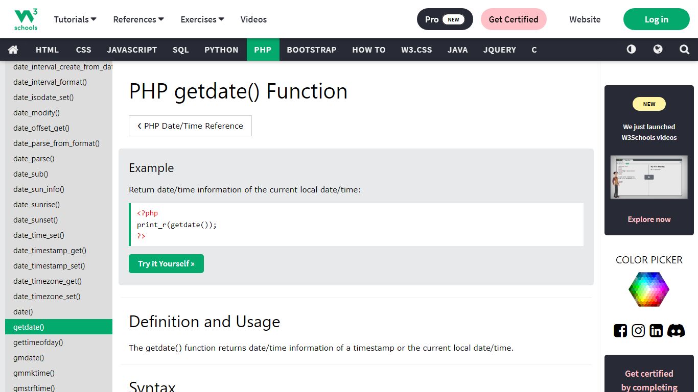 PHP getdate() Function - W3Schools